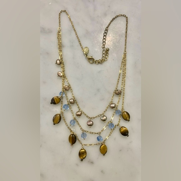 18” brass necklace with tiger eye, black pearl, and blue topaz - Picture 1 of 1
